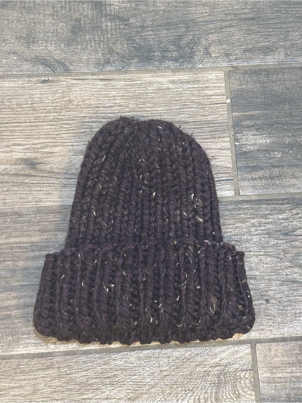 Handmade Unisex Cozy Raisin Knit Wool Blend Chunky Cuff Beanie 11” NEW